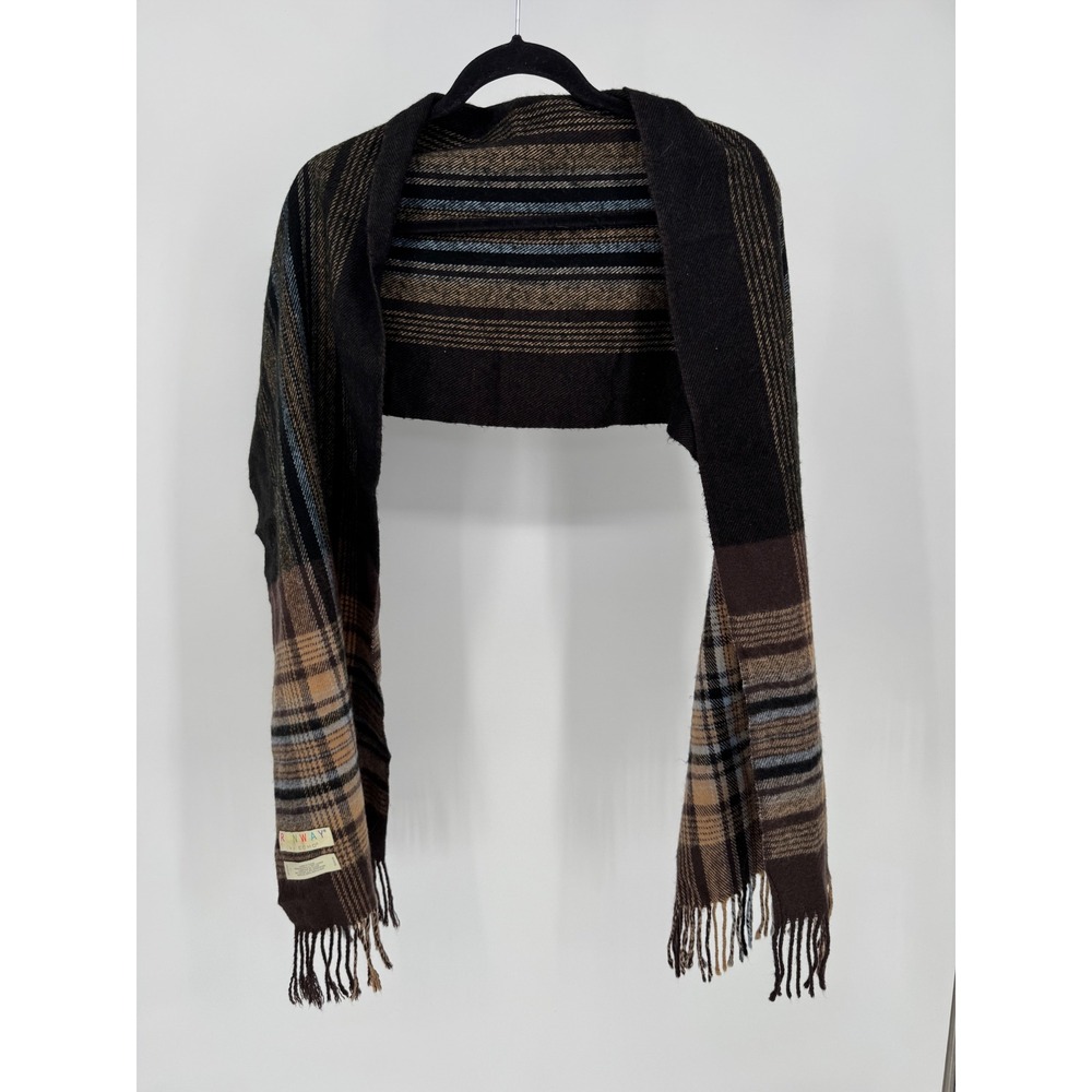 Runway by Echo Brown Plaid Oversized Fringed Wrap Scarf One Size Acrylic Shawl - Picture 4 of 5